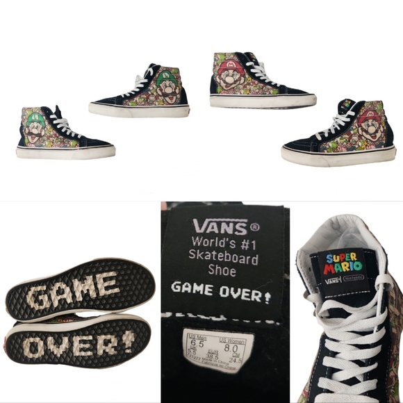 Vans Sk8 Hi Shoes Adult 8 Women 6 Men Nintendo Super Mario Bros GAME OVER Rare - Picture 13 of 14
